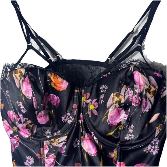 Victoria's Secret Womens Black Floral Bustier Bra 34DD Side Zip - Picture 2 of 6